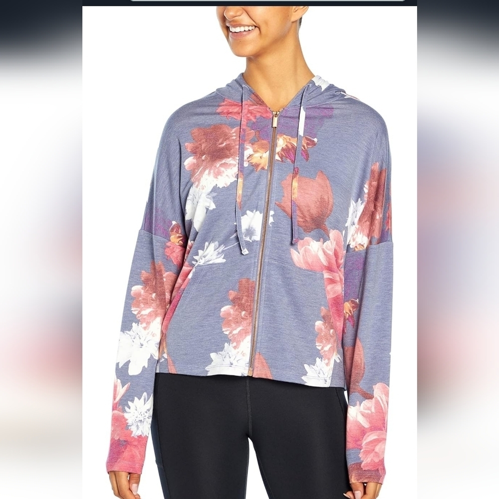 Marika Women’s Blur Full Zippered Floral Print Hoodie Jacket Size M Running EUC